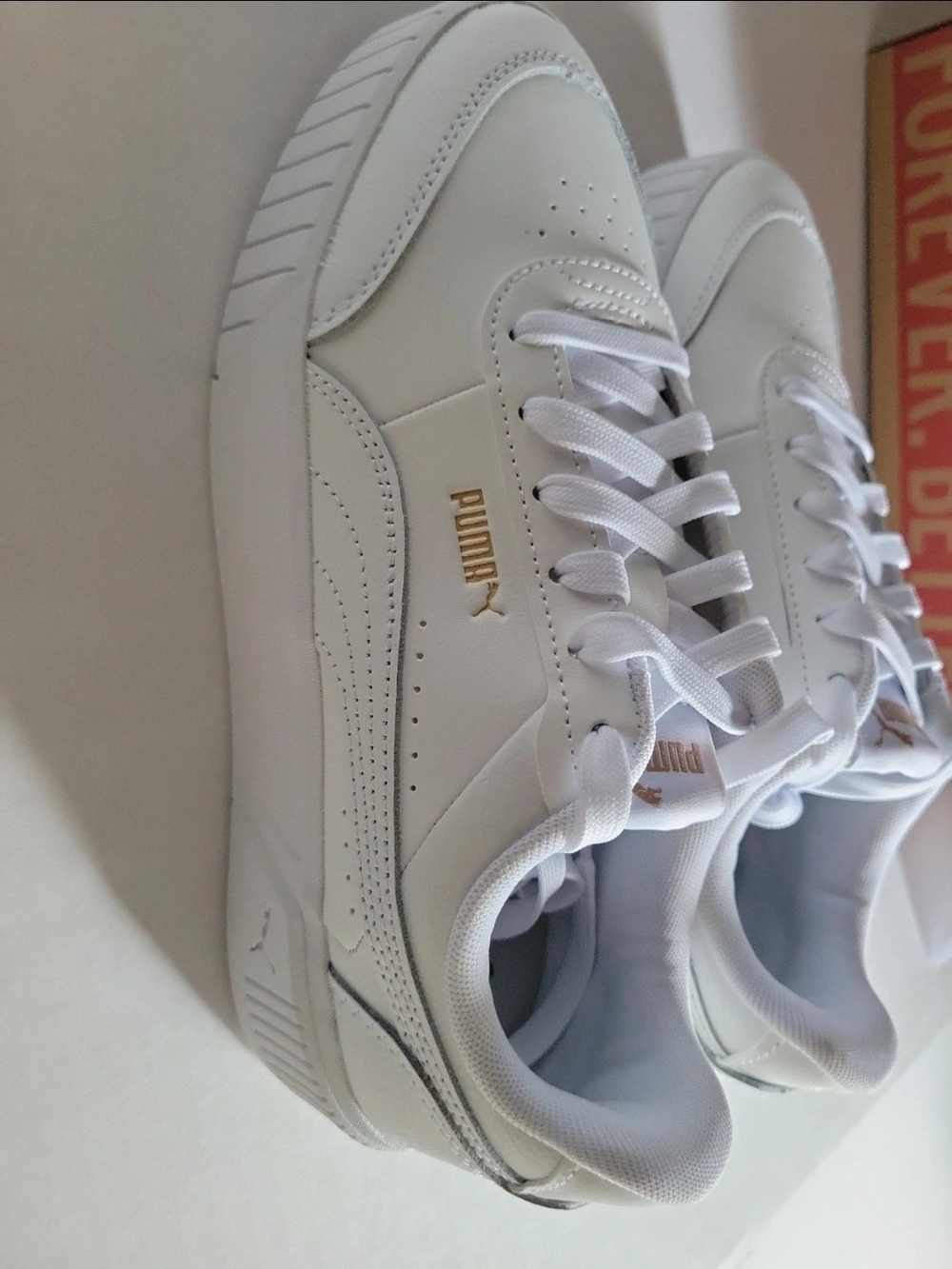​PUMA Carina Mia White Gold Leather Platform Sneakers - Size 8 (US Women's)